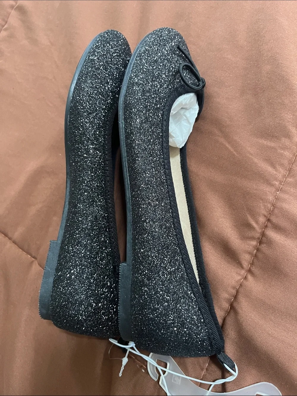 Cat & Jack Black Glitter Bow Ballet Flats